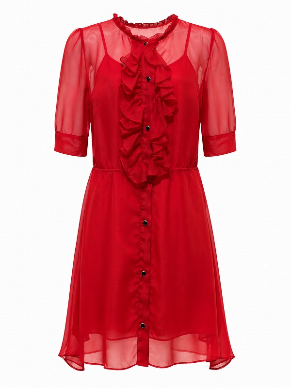 【新品DRESS 1735】シフォンフリルフレアミニドレス レッド【Mariuccia】